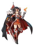  1girl artist_request bare_shoulders black_hair boots bran_(oshiro_project) cape full_body gradient_hair holding holding_sword holding_weapon horn multicolored_hair official_art orange_eyes oshiro_project oshiro_project_re redhead sword transparent_background weapon 