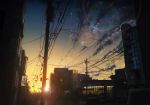  byakuya_reki city convenience_store evening lens_flare no_humans original outdoors power_lines scenery shop sunset 
