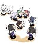  &gt;_&lt; 6+girls :d ^_^ ahoge baku_taso beret black_serafuku bow braid c: chibi closed_eyes commentary_request detached_sleeves haguro_(kantai_collection) hair_bow hair_ornament hair_ribbon hairclip hat horns kantai_collection kawakaze_(kantai_collection) long_hair low_twintails mittens multiple_girls nachi_(kantai_collection) northern_ocean_hime open_mouth pleated_skirt remodel_(kantai_collection) ribbon scarf school_uniform seaplane_tender_water_hime serafuku shigure_(kantai_collection) shinkaisei-kan side_ponytail single_braid skirt smile suzukaze_(kantai_collection) translation_request twintails umikaze_(kantai_collection) yamakaze_(kantai_collection) 