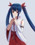  1girl ???_(artist) blue_hair blush brown_eyes character_request copyright_request eyebrows_visible_through_hair highres japanese_clothes long_hair looking_at_viewer miko parted_lips solo twintails upper_body 
