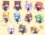  &gt;:d &gt;:o 6+girls :d :o ahoge animal_ears black_hair blonde_hair blue_eyes blue_hair brown_eyes brown_hair cat_ears cat_tail chibi commentary_request crescent crescent_hair_ornament crescent_moon_pin fang fish fumizuki_(kantai_collection) glasses gradient_hair green_eyes green_hair hair_ornament hair_over_shoulder jacket kantai_collection kemonomimi_mode kikuzuki_(kantai_collection) kisaragi_(kantai_collection) kneehighs long_hair looking_at_viewer mikazuki_(kantai_collection) minazuki_(kantai_collection) mochizuki_(kantai_collection) mouse multicolored_hair multiple_girls mutsuki_(kantai_collection) nagasioo nagatsuki_(kantai_collection) neckerchief necktie one_eye_closed open_mouth orange_eyes pantyhose pink_hair pleated_skirt purple_hair red_eyes redhead remodel_(kantai_collection) satsuki_(kantai_collection) school_uniform serafuku short_hair sidelocks skirt smile stuffed_animal stuffed_toy tail thigh-highs twintails uzuki_(kantai_collection) violet_eyes yayoi_(kantai_collection) yellow_eyes 