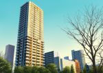  bare_tree blue_sky building city cityscape commentary_request day hariken highres no_humans outdoors park scenery sky skyline statue tree 