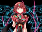  1girl bangs black_gloves breasts chest_jewel earrings fingerless_gloves gloves highres jewelry large_breasts pyra_(xenoblade) raynartfr red_eyes redhead short_hair solo swept_bangs tiara xenoblade_chronicles_(series) xenoblade_chronicles_2 