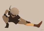  1boy artist_name blindfold gloves male_focus nier nier_(series) nier_automata no_shoes noeyebrow_(mauve) shorts simple_background socks solo stretch yorha_no._9_type_s 