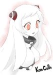  1girl airfield_hime collar commentary_request copyright_name eyeliner horns kantai_collection long_hair makeup no_eyebrows red_eyes shinkaisei-kan solo souji white_hair white_pupils white_skin 