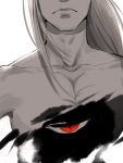  1boy 791_(meiyuewudi) blonde_hair closed_mouth demon father_(fma) frown fullmetal_alchemist head_out_of_frame highres long_hair male_focus nude red_eyes simple_background single_eye slit_pupils solo white_background 