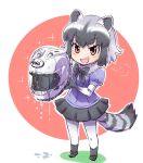  1girl animal_ears commentary_request common_raccoon_(kemono_friends) fang helmet iesupa kemono_friends motorcycle_helmet raccoon_ears raccoon_tail solo tail thigh-highs wet white_legwear 