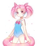  1girl bishoujo_senshi_sailor_moon blue_swimsuit chibi_usa child covered_navel cowboy_shot double_bun innertube long_hair looking_at_viewer moong_gya pink_hair red_eyes simple_background solo swimsuit white_background white_sailor_collar 