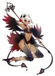  character_request copyright_request dark_skin feathers garters gloves hair_ornament high_heels jewelry midriff mins_(minevi) red_eyes staff tagme white_background white_hair wings 