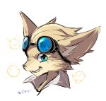  1boy animal_ears bird blue_eyes chick chicken fangs furry goggles goggles_on_head nanashiba paladins pip_(paladins) portrait simple_background solo white_background 