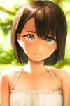  1girl asymmetrical_bangs bangs bare_shoulders black_hair braid closed_mouth face frills grey_eyes halterneck looking_at_viewer nekorin_(nekoforest) original short_hair solo 