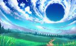  anonamos blue_sky clouds cloudy_sky fate/grand_order fate_(series) flower forest grass hill nature no_humans outdoors road scenery sign sky tree 