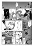  3girls arm_warmers bow bucket comic dress greyscale hair_bobbles hair_bow hair_bun hair_ornament hakika highres kisume kurodani_yamame mizuhashi_parsee monochrome multiple_girls page_number pointy_ears scarf touhou translation_request two_side_up 