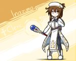  10s 1girl boots brown_hair dungeons_and_dragons folded_ponytail gloves hat highres holding holding_staff inazuma_(kantai_collection) kantai_collection pantyhose raythalosm robe short_hair skirt solo staff 