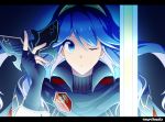  1girl blue_eyes blue_hair blush falchion_(fire_emblem) fire_emblem fire_emblem:_kakusei gloves long_hair lucina mask solo sword tiara weapon 