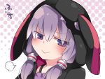  1girl blush commentary_request doyagao hammer_(sunset_beach) hood hooded_jacket jacket lavender_eyes lavender_hair low_twintails smug solo twintails voiceroid yuzuki_yukari 