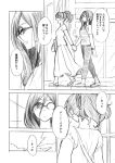  2girls bag comic dating glasses greyscale hand_holding handbag hibike!_euphonium long_hair monochrome multiple_girls oumae_kumiko pants ponytail shirt skirt takeshisu tanaka_asuka translation_request watch watch yuri 