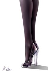  1girl artist_name back-seamed_legwear black_legwear cinderella close-up commentary_request glass_slipper high_heels kiz_j_lindemann legs lower_body pantyhose seamed_legwear signature simple_background solo standing white_background 