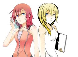  2girls blonde_hair blue_eyes breasts dual_persona highres kairi_(kingdom_hearts) kingdom_hearts kingdom_hearts_ii multiple_girls namine redhead 