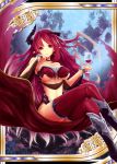  1girl akkijin alcohol armor belphegor_(shinkai_no_valkyrie) bikini_armor boots cup demon_girl demon_horns demon_wings drinking_glass elf high_heel_boots high_heels horns moon night night_sky pointy_ears red_eyes redhead shinkai_no_valkyrie sitting sky thigh-highs wine wine_glass wings 