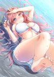  barefoot bit_(keikou_syrup) blue_eyes blush dutch_angle feet long_hair looking_at_viewer lying megurine_luka o-ring_top on_back parted_lips partially_submerged pink_hair soles solo string_bikini swimsuit toes vocaloid water 