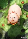  animal_ears apple copyright_name food force_of_will fruit grass no_humans official_art pig pig_ears pig_tail solo tail 