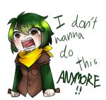  1girl brown_eyes clenched_hands crying crying_with_eyes_open don&#039;t_hug_me_i&#039;m_scared english genderswap genderswap_(mtf) green_hair highres personification robin_(dhmis) solo tears text transparent_background 