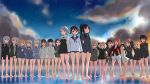  6+girls ahoge amelie_planchard arms_behind_head barefoot black_hair blonde_hair blue_eyes brown_eyes brown_hair charlotte_e_yeager closed_mouth clouds cloudy_sky crossed_arms eila_ilmatar_juutilainen erica_hartmann fang feet fernandia_malvezzi francesca_lucchini gertrud_barkhorn glasses green_eyes green_hair grey_hair hand_holding hands_clasped hattori_shizuka heidimarie_w_schnaufer highres kaneko_(novram58) light_brown_hair long_hair luciana_mazzei lynette_bishop martina_crespi military military_uniform minna-dietlinde_wilcke miyafuji_yoshika multiple_girls necktie night night_sky no_eyepatch no_legwear no_pants open_mouth orange_hair perrine_h_clostermann platinum_blonde ponytail red_eyes redhead sakamoto_mio sanya_v_litvyak school_uniform serafuku short_hair side_ponytail sky smile standing standing_on_liquid star_(sky) starry_sky strike_witches swimsuit swimsuit_under_clothes takei_junko twintails uniform ursula_hartmann violet_eyes water world_witches_series yellow_eyes 