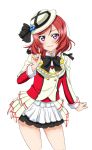  1girl artist_request bangs blush bow frilled_skirt frills hat looking_at_viewer love_live! love_live!_school_idol_festival love_live!_school_idol_festival_after_school_activity love_live!_school_idol_project nishikino_maki official_art parted_bangs redhead short_hair skirt smile solo sore_wa_bokutachi_no_kiseki transparent_background uniform violet_eyes 