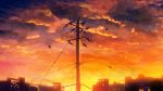  bird building cable city clouds cloudy_sky commentary_request dusk highres no_humans orange_(color) orange_sky original outdoors power_lines scenery sky sunset telephone_pole y_y_(ysk_ygc) 