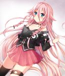  1girl ahoge asymmetrical_legwear bare_shoulders blue_eyes braid choker ia_(vocaloid) long_hair mismatched_legwear off_shoulder pink_hair pink_skirt pleated_skirt shikino_(sikinonono) single_thighhigh skirt solo tank_top thigh-highs twin_braids very_long_hair vocaloid 