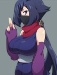  1girl ayame_(gundam_build_divers) blue_hair breasts cowboy_shot elbow_gloves face_mask gloves grey_background gundam gundam_build_divers hairu japanese_clothes kuji-in large_breasts long_hair looking_at_viewer looking_to_the_side mask ninja profile purple_gloves red_scarf scarf shiny shiny_clothes shiny_hair simple_background sketch solo twintails very_long_hair violet_eyes 