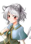  1girl alternate_hairstyle animal_ears blush braid capelet crown_braid highres jewelry long_sleeves looking_at_viewer mouse_ears mouse_tail nazrin oshiaki pendant red_eyes silver_hair smile solo tail touhou upper_body 