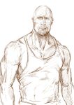 1boy bald beard collarbone commentary dwayne_johnson facial_hair highres looking_to_the_side male_focus muscular muscular_male original pectorals real_life realistic sakazuki_sudama simple_background solo tank_top upper_body white_background 