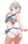  1girl :3 anastasia_(idolmaster) ass blue_eyes breasts earrings highres idolmaster idolmaster_cinderella_girls jewelry looking_at_viewer sailor_swimsuit_(idolmaster) shift_(waage) short_hair silver_hair simple_background smile solo white_background 