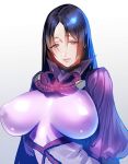  1girl black_hair bodysuit breasts fate/grand_order fate_(series) konrohhh large_breasts long_hair looking_at_viewer minamoto_no_raikou_(fate/grand_order) simple_background smile solo violet_eyes white_background 