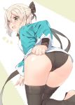  /\/\/\ 1girl absurdres ahoge arm_at_side arm_behind_back arm_guards ass bangs bent_over black_bow black_legwear black_panties black_scarf blonde_hair blush bow breasts clothes_tug cowboy_shot embarrassed eyebrows_visible_through_hair fate_(series) fingernails from_behind grey_eyes hair_between_eyes hair_bow hair_ornament half_updo haori heart heart-shaped_pupils highres japanese_clothes kimono koba koha-ace leg_up legs_together light_brown_hair looking_at_viewer looking_back one_leg_raised open_mouth panties ponytail sakura_saber sash scarf shinsengumi shiny shiny_skin short_hair short_kimono sleeves small_breasts solo standing standing_on_one_leg sweatdrop symbol-shaped_pupils thick_thighs thigh-highs thighs toeless_legwear turtleneck twisted_neck underwear white_kimono yellow_eyes 