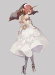  1girl bare_shoulders berserker_of_black blue_eyes character_request dress elbow_gloves fate/apocrypha fate_(series) gloves hair_over_eyes hair_over_one_eye high_heels horn nineo pink_hair shoes short_hair simple_background solo veil white_dress white_gloves 