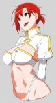  1girl akitetsu boudica_(fate/grand_order) breasts fate/grand_order fate_(series) highres juliet_sleeves large_breasts long_sleeves midriff navel ponytail puffy_sleeves redhead short_hair 