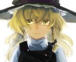  1girl blonde_hair braid crying crying_with_eyes_open frown hair_ribbon hat henpei_saboten kirisame_marisa long_hair looking_at_viewer ribbon sad solo star tears touhou upper_body white_background witch_hat yellow_eyes 