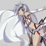  1girl altera_(fate) armpits bangs bare_shoulders breasts cowboy_shot dark_skin detached_sleeves fate/extella fate/extra fate/grand_order fate_(series) from_side holding holding_sword holding_weapon kurokage looking_at_viewer looking_to_the_side midriff navel parted_lips red_eyes short_hair small_breasts solo stomach sword tattoo veil weapon white_hair 