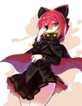  1girl black_bow black_skirt blouse bow cape covered_mouth cowboy_shot eyepatch hair_bow long_sleeves looking_at_viewer miniskirt pleated_skirt red_eyes redhead rin_falcon sekibanki short_hair skirt skirt_set solo touhou 