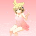 1girl bangs blonde_hair blush breasts cleavage collarbone earmuffs looking_at_viewer medium_breasts naked_towel parted_lips partially_submerged pointy_hair solo takatsukasa_yue touhou towel toyosatomimi_no_miko yellow_eyes 