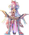  1girl absurdly_long_hair bow_(weapon) full_body hair_ornament hair_over_one_eye holding holding_bow_(weapon) holding_weapon jurakudai_(oshiro_project) long_hair official_art oshiro_project oshiro_project_re pink_hair red_eyes sho_(runatic_moon) thigh-highs transparent_background very_long_hair weapon white_legwear 