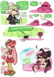  +_+ :p aori_(splatoon) bent_over black_hair black_shirt black_shorts brown_eyes casual cellphone closed_eyes comic cousins detached_collar domino_mask dress e-liter_3k_(splatoon) earrings eating english fangs food food_on_head fruit fume gloves grey_hair holding holding_cellphone holding_food holding_phone holding_weapon hotaru_(splatoon) ice_cream_cone jewelry kneeling long_hair mask mole mole_under_eye musical_note object_on_head open_mouth phone pink_dress pointy_ears pout quaver shirt short_hair short_sleeves shorts smartphone smile splatoon squid standing strapless strawberry t-shirt tentacle_hair tongue tongue_out weapon white_gloves wong_ying_chee 