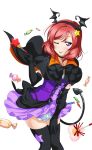  1girl ;p artist_request bat_wings blush bow candy choker collarbone dancing_stars_on_me! demon_tail dress elbow_gloves food gloves hair_ornament halloween holding looking_at_viewer love_live! love_live!_school_idol_festival love_live!_school_idol_festival_after_school_activity love_live!_school_idol_project nishikino_maki official_art one_eye_closed redhead short_hair smile solo star star_hair_ornament tail thigh-highs tongue tongue_out transparent_background violet_eyes wings zettai_ryouiki 