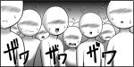  aoki_hagane_no_arpeggio blush crowd embarrassed faceless flying_sweatdrops greyscale kaname_aomame monochrome open_mouth surprised sweatdrop wavy_mouth 
