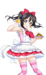  1girl apron armpits artist_request bangs bare_shoulders black_hair blush bow cookie dress earrings food grin hair_bow jewelry korekara_no_someday long_hair looking_at_viewer love_live! love_live!_school_idol_festival love_live!_school_idol_festival_after_school_activity love_live!_school_idol_project official_art petticoat red_eyes sleeveless sleeveless_dress smile smiley_face solo striped striped_legwear thigh-highs transparent_background twintails yazawa_nico zettai_ryouiki 