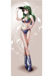  1girl animal_print bikini breasts green_hair horns long_hair lum oni solo swimsuit tiger_print urusei_yatsura yellow_eyes 