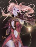  1girl black_background electricity fire_emblem fire_emblem_echoes:_mou_hitori_no_eiyuuou fire_emblem_gaiden glowing glowing_eyes highres mae_(fire_emblem) magic pink_hair simple_background twintails undead 